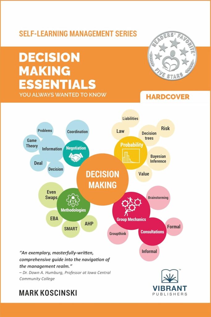 Book cover of Decision Making Essentials, which helps leaders understand methods of analysis in decision-making processes