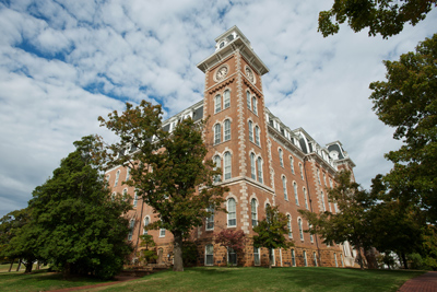 The Old Main clock tower, the oldest building on the University of Arkansas campus, USA