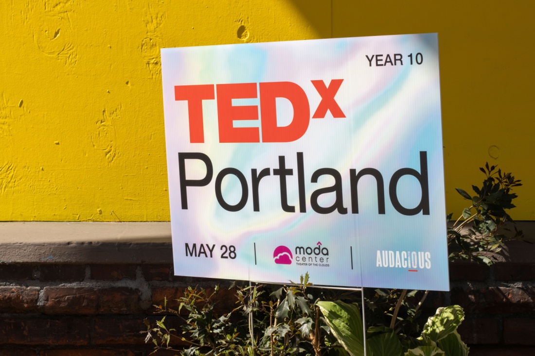 A TEDx Portland sign