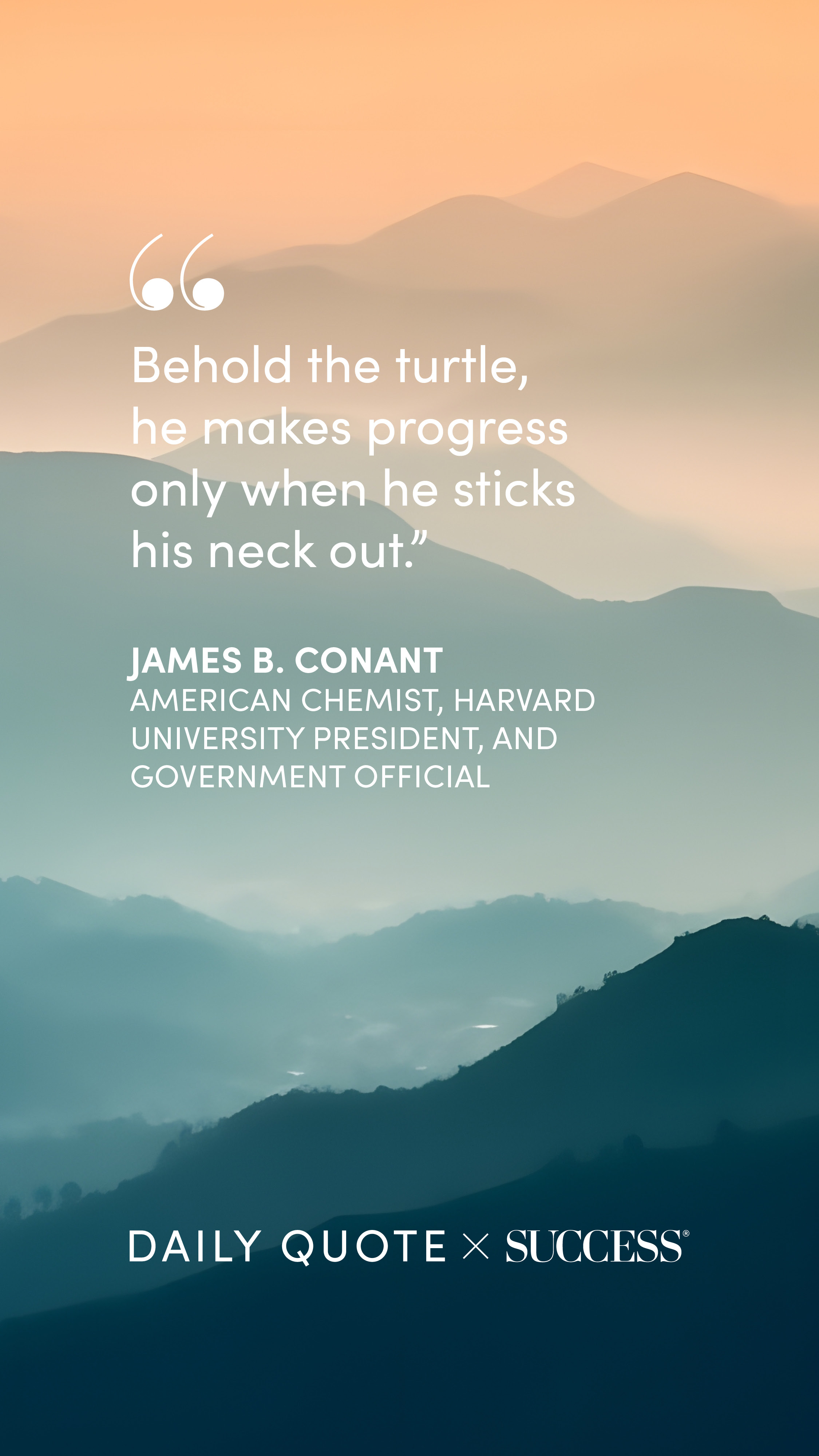 "Behold the turtle, he makes progress only when he sticks his neck out." — James B. Conant, on Take Action