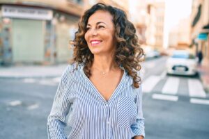 motivated, happy woman outdoors