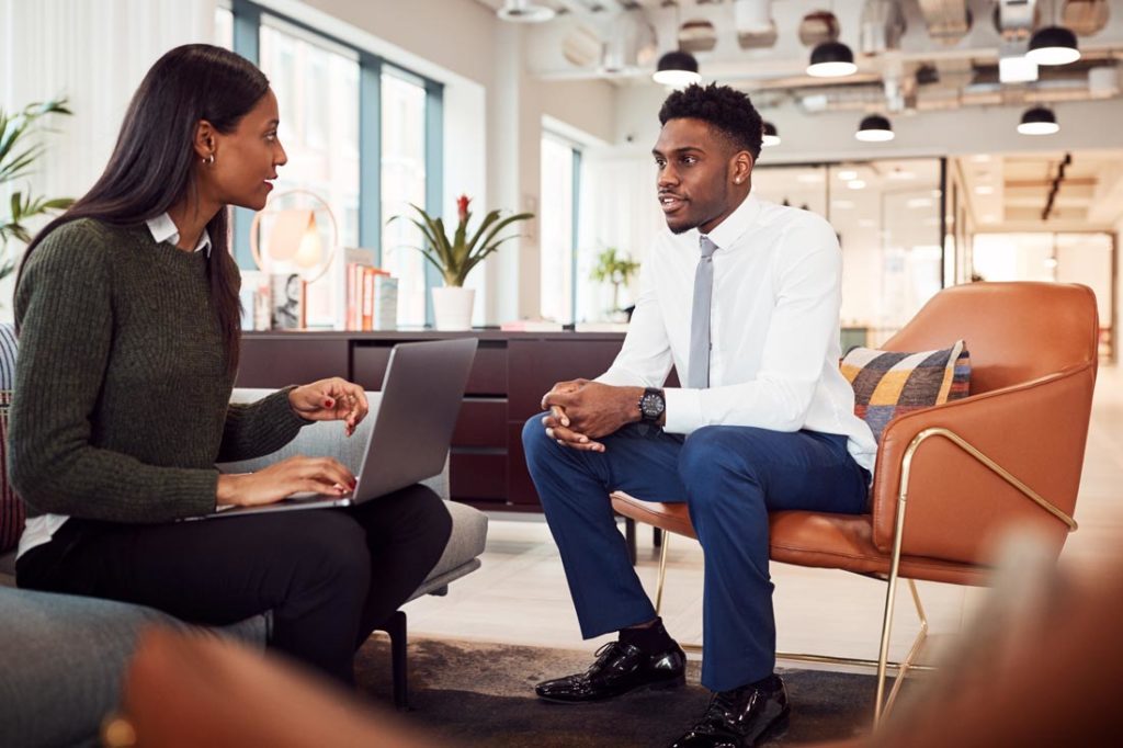 man confident in job interview because he prepared