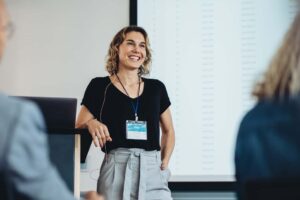 woman speaking in public