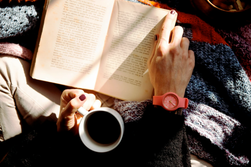 Individual taking care through reading a book