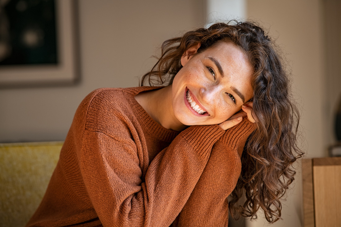 a woman smiling