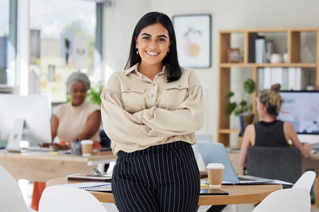 women in business working in office