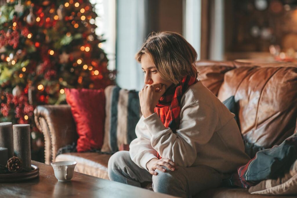Woman struggling with the holiday blues