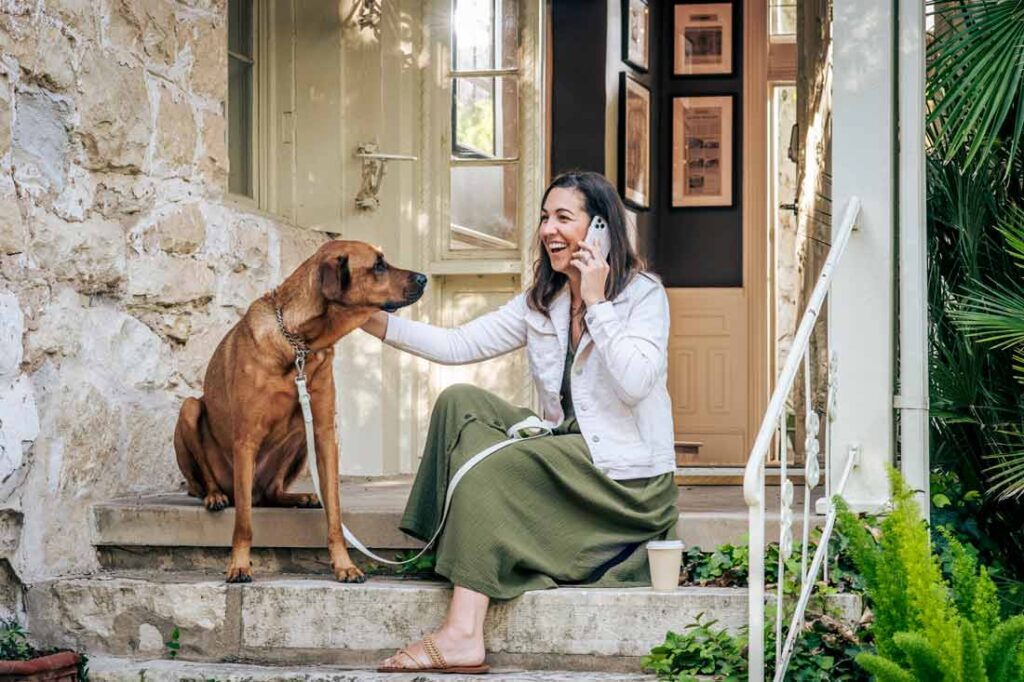 Millbrook Companies employee with dog at the new office space