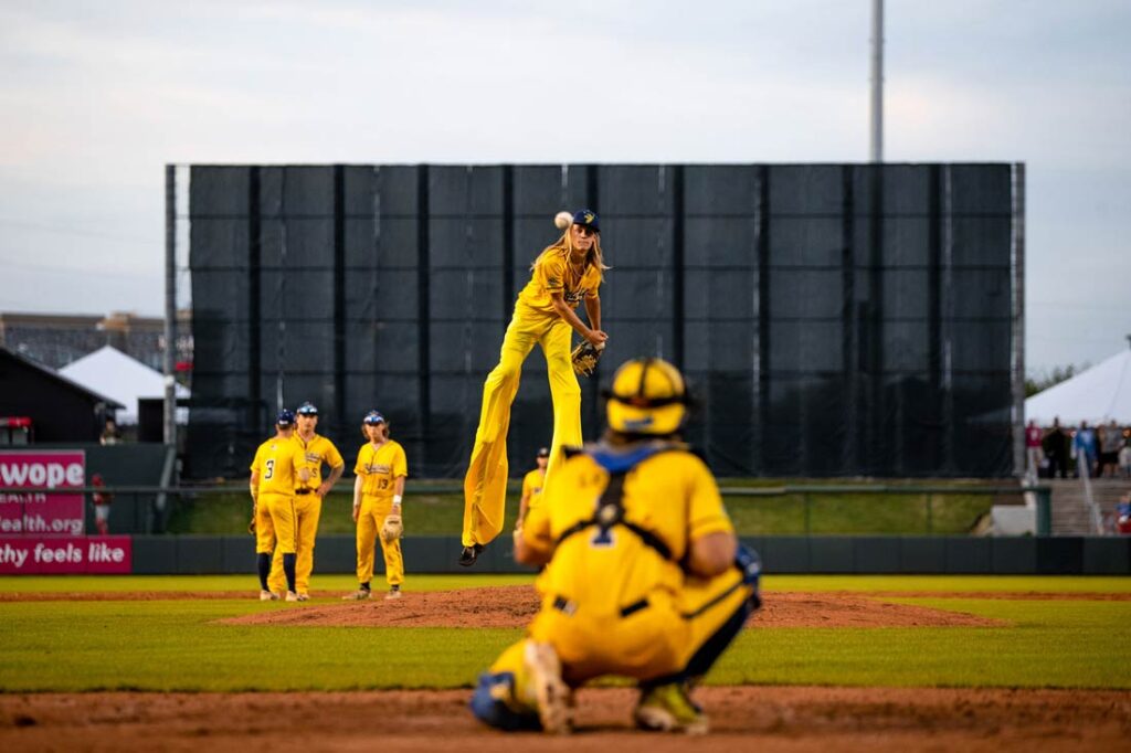 The Bananas pitcher on stilts