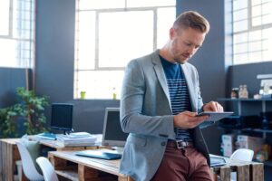 man dressed nicely for work in office