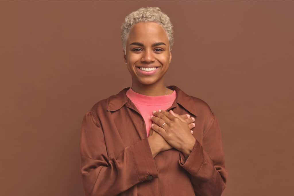 Young women showing gratitude