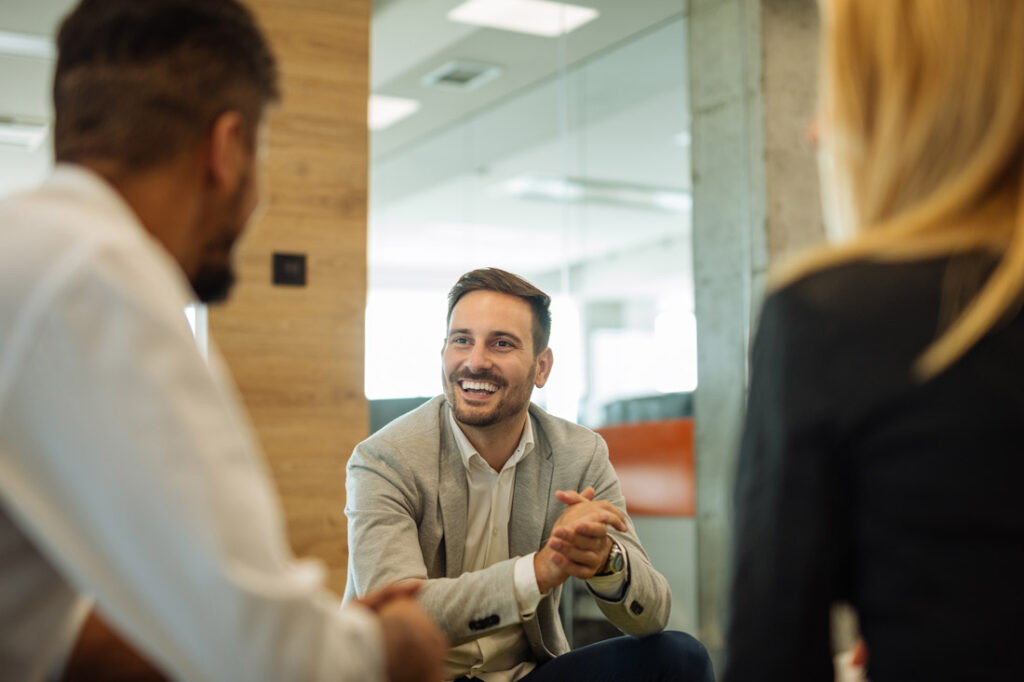 A man with his managers learning what is a stay interview