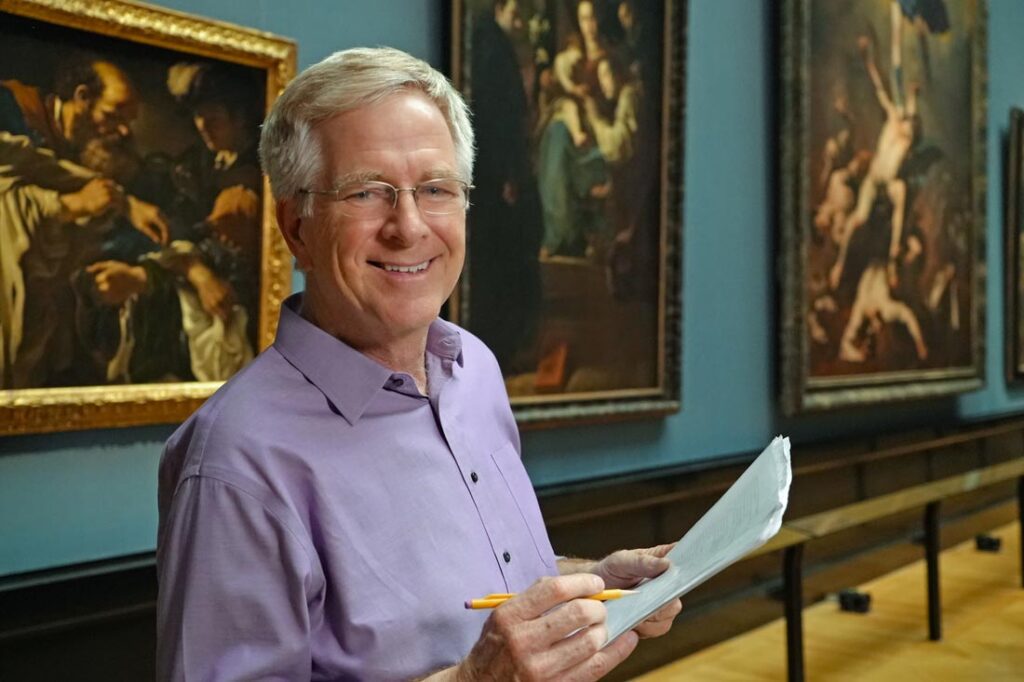 Rick Steves travel guide at museum in Vienna