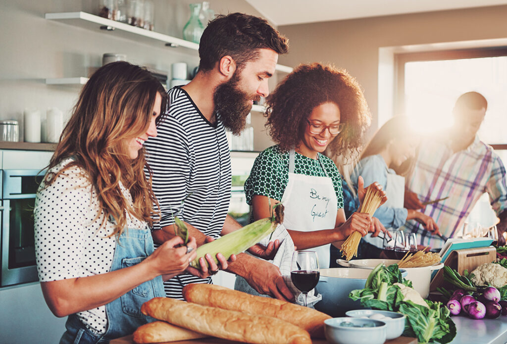 Group of friends in a cooking class