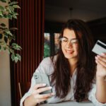 A woman banking online