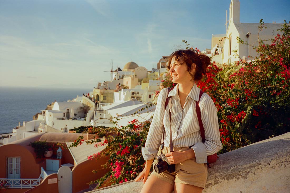 Female traveler smiling at the view