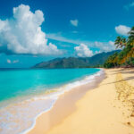 Tropical island beach landscape exotic shore coast. Summer vacation, holiday amazing nature. Relax paradise.