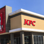 The front of a Kentucky Fried Chicken location building