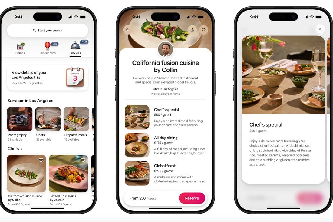 airbnb app interface showing new features and experiences