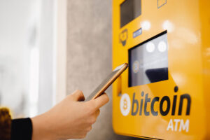 Contactless ATM machine for payment by Bitcoin cryptocurrency