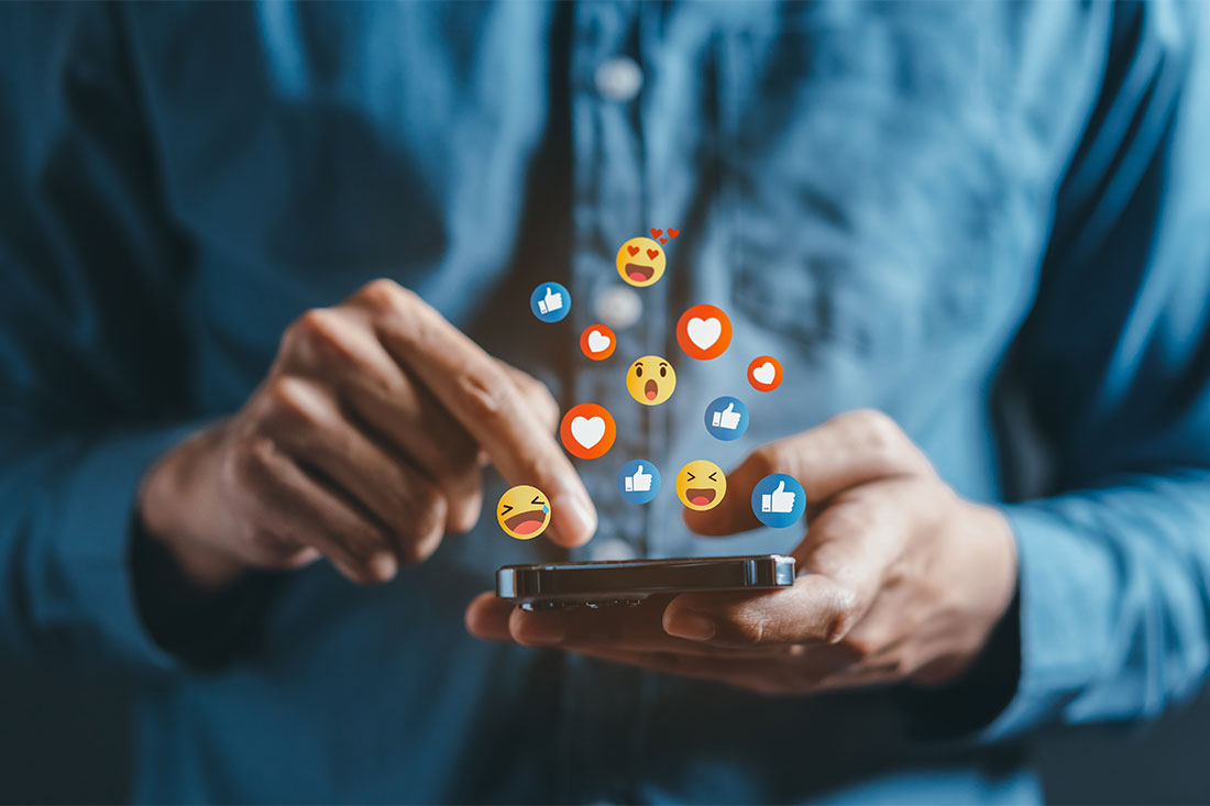 man using smart phone with Social media