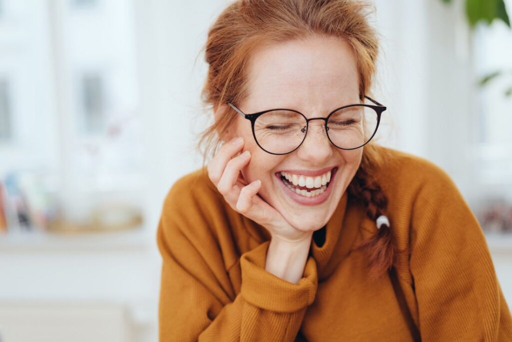 a woman smiling