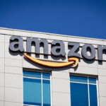 Amazon logo on the company office building in Sunnyvale, Silicon Valley, San Francisco Bay Area.