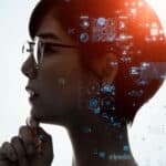 Female silhouette and digital data
