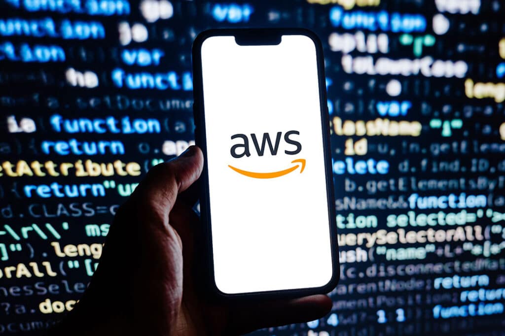 Amazon Web Services logo on phone
